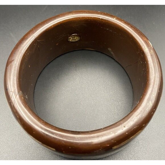 Signed Kenneth Lane Bangle Bracelet 1.5" Wide Inlaid Burled Chunky Wood 8" LOOK - Picture 3 of 15